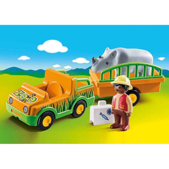 Playmobil 123 Zoo Vehicle With Rhinoceros 70182 – Storvyn Kids are Playmobil specialists in Perth, Western Australia - www.storvynkids.com.au