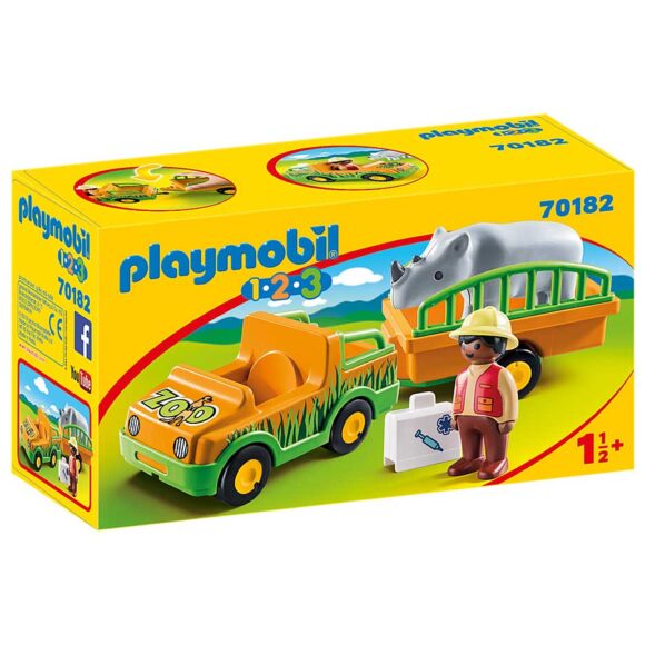 Playmobil 123 Zoo Vehicle With Rhinoceros 70182 – Storvyn Kids are Playmobil specialists in Perth, Western Australia - www.storvynkids.com.au
