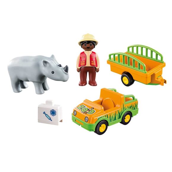 Playmobil 123 Zoo Vehicle With Rhinoceros 70182 – Storvyn Kids are Playmobil specialists in Perth, Western Australia - www.storvynkids.com.au